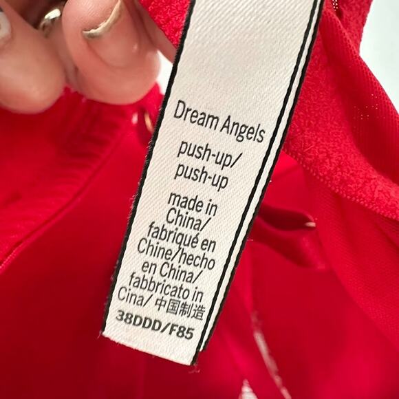 Victorias Secret Dream Angels Push Up Red 38DDD Padded Underwire Lace Adjustable - Picture 7 of 9